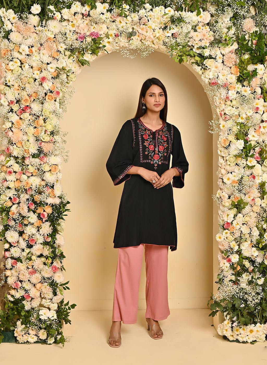 Black Silk Embroidered A Line Kurti, Size: Xl at Rs 450 in Surat | ID:  2852129563162